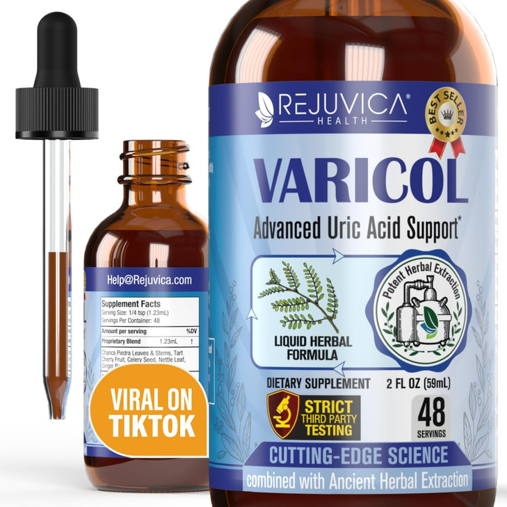 Varicol - Uric Acid Support Liquid Drops - Comfortable Joint & Kidney Support with Tart Cherry, Chanca Piedra, Celery Seed + Ginger Extract Complex -