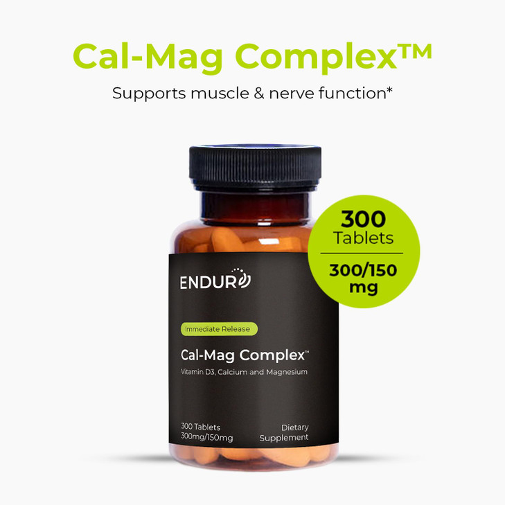 Endur Cal-Mag Complex, Bone & Heart Support for Active Lifestyles, Calcium and Magnesium with Vitamin D3, Gluten Free, 300 Tablets