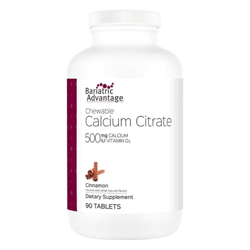 Bariatric Advantage Calcium Citrate Chewable 500mg with Vitamin D3 for Bariatric Surgery Patients Including Gastric Bypass and Sleeve Gastrectomy, Lo