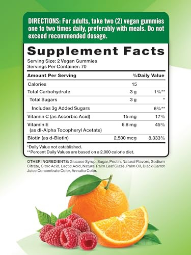 Nature's Truth Hair Skin and Nails Gummies | 80 Count | 2500mcg of Biotin | Vegan, Non-GMO, Gluten Free Supplement | Vitamin for Women & Men