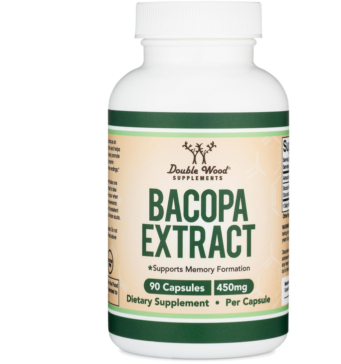 Bacopa Monnieri Capsules 20% Bacosides 450mg, 90 Count (Non-GMO, Gluten Free) Brahmi Extract (Memory Supplement for Brain Health, Focus, and Cognitiv