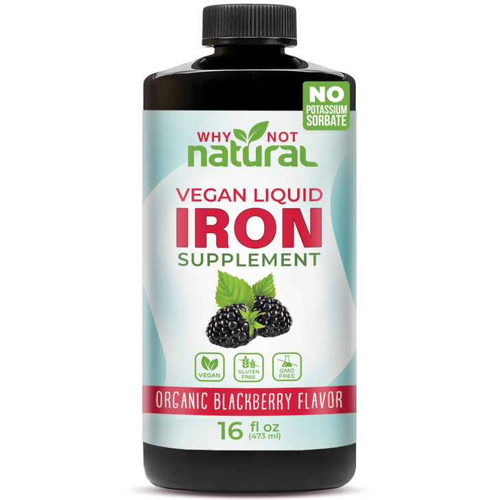 Why Not Natural Liquid Iron Supplement for Women, Men and Kids, Vegan Formulation for Anemia, Sugar Free, Vegan, Non-GMO, Organic BlackBerry Flavor 1