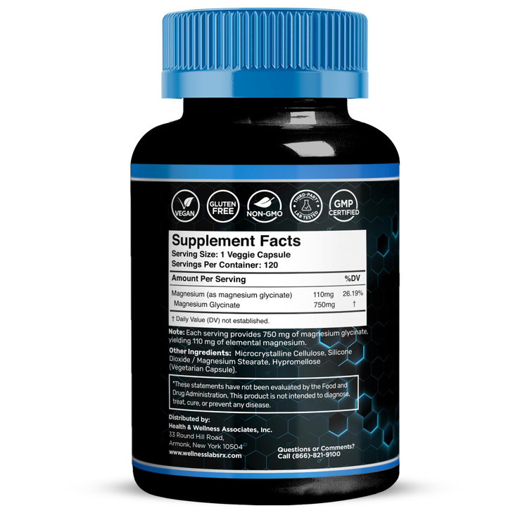 Magnesium Glycinate 750mg | High Absorption Chelated Calm Support for Women and Men - Glicinato De Magnesio, Magnesium Chelate Supplement for Heart H