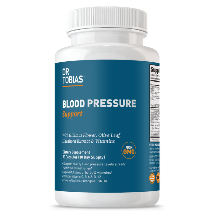 Dr. Tobias Blood Pressure Support Supplement with Hawthorn, Hibiscus Flower, Olive Leaf & Garlic, Supports Normal Circulatory Health with Vitamins C,