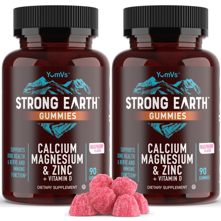 YUM-V'S Calcium, Magnesium, Zinc & Vitamin D Gummies, Cal Mag Chewable Supplement, Vegetarian Kosher Halal Natural Raspberry Flavor Gummies for Adult