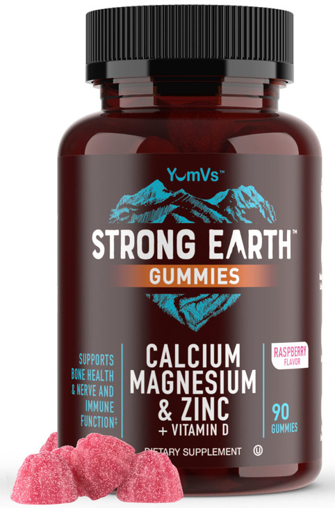 YUM-V'S Calcium, Magnesium, Zinc & Vitamin D Gummies, Cal Mag Chewable Supplement, Vegetarian Kosher Halal Natural Raspberry Flavor Gummies for Adult