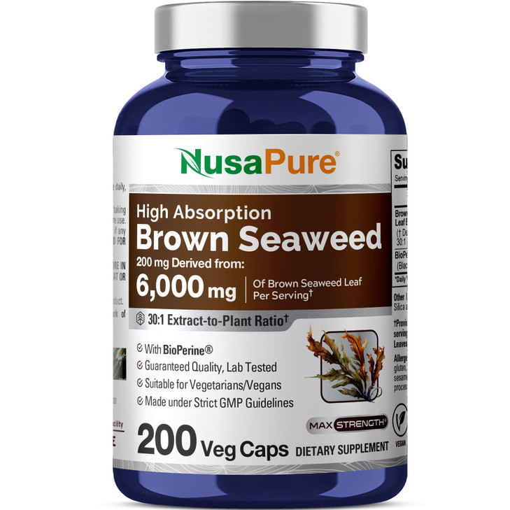 NusaPure Brown Seaweed 30:1 Extract, 200 mg Equivalent to 6,000 mg 200 Veggie Capsules - (Vegan, Non-GMO Bioperine)