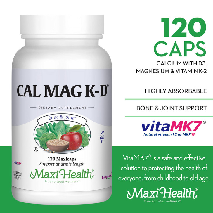 Maxi Health Men and Women 500 mg Calcium Supplement with Vitamin D3 (2000 IU), Magnesium (250 mg) and Vitamin K2 (150 mcg) - Bone, Teeth and Joint Su