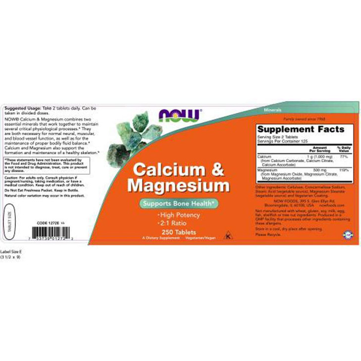 Now Foods Calcium & Magnesium, 250 Tablets (Pack of 2)