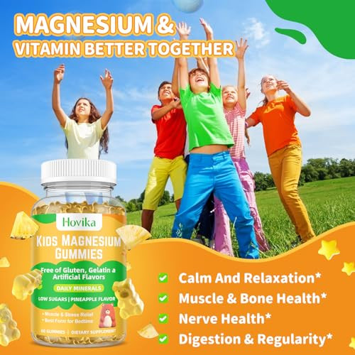 Hovika Magnesium Glycinate Gummies for Kids & Adults - Vitamin B6 & D3 - Great Tasting Kids Magnesium Calm Gummies for Promotes Sleep, Energy and Cal