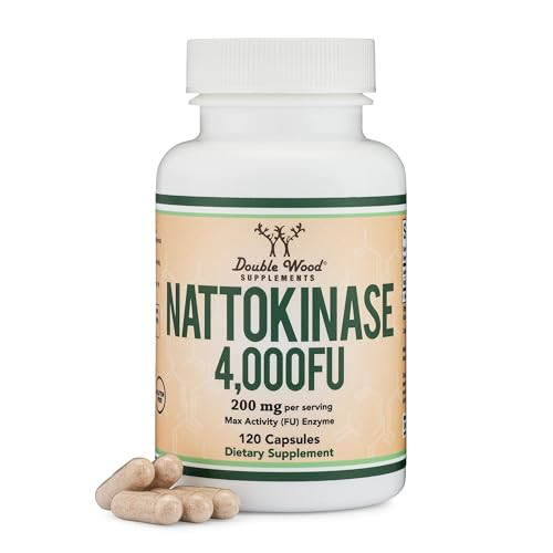 Nattokinase Supplement 4,000 FU Servings, 120 Capsules (Derived from Japanese Natto) Systemic Enzymes for Cardiovascular and Circulatory Support by D