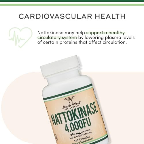 Nattokinase Supplement 4,000 FU Servings, 120 Capsules (Derived from Japanese Natto) Systemic Enzymes for Cardiovascular and Circulatory Support by D