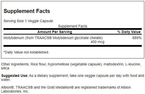 Swanson Albion Chelated Molybdenum 400 mcg 60 Veg Capsules