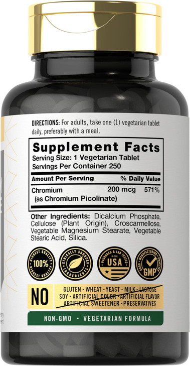 Carlyle Chromium Picolinate 200mcg | 250 Vegetarian Tablets | High Absorption | Non-GMO, Gluten Free Supplement