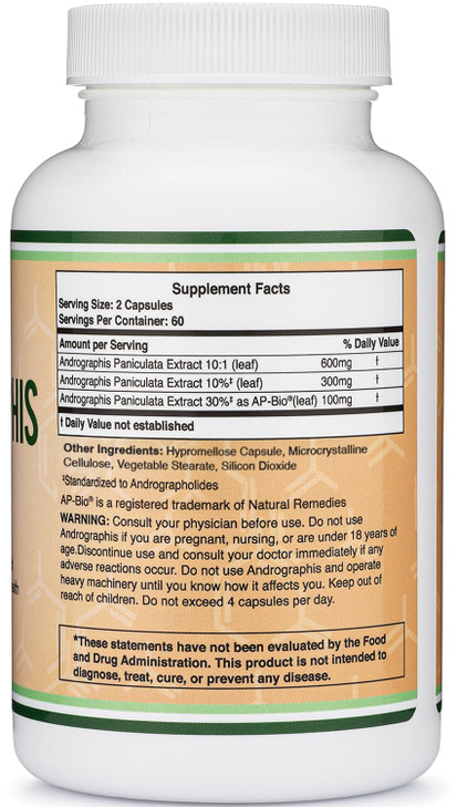 Andrographis Capsules Max Andrographides - 1,000mg Serving Size (120 Capsules) with AP-Bio (Patented Andrographis Paniculata Extract) - Clinically St