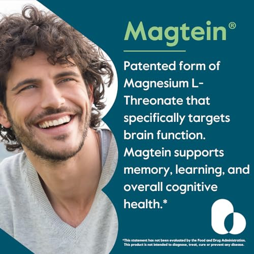 BESTVITE Magtein Magnesium L-Threonate Capsules - 2000mg per Serving (120 Vegetarian Capsules) - Patented and Bioavailable Magnesium - No Stearates -