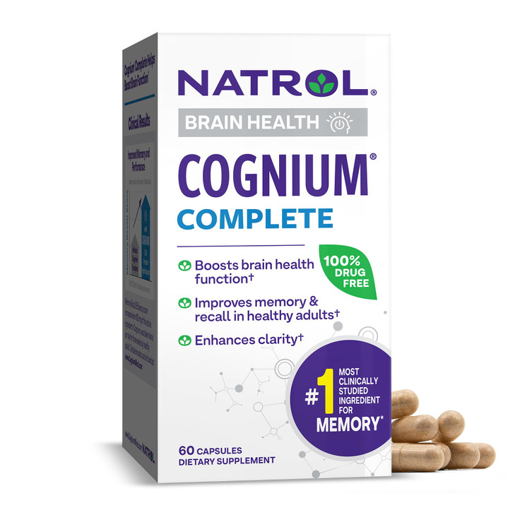 Natrol Cognium Complete, Dietary Supplement for Brain Health, Brain Health Supplements for Adults, 60 Capsules, 30 Day Supply
