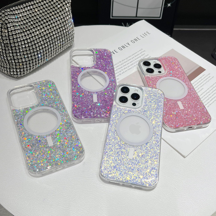 AuroiCCY Bling Case for iPhone 16 Pro, [Compatible with MagSafe] Magnetic Shockproof Glitter Sparkly Phone Cover Woman Girls Crystal Clear Bumper Dro