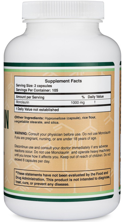 Monolaurin Immune Support Supplement 1,000mg per Serving, 210 Capsules (Vegan Safe, Non-GMO, Gluten Free) Immune Booster for Adults, Immune System De