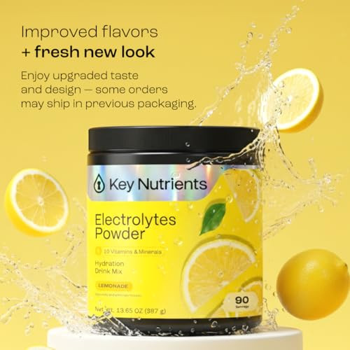 KEY NUTRIENTS Multivitamin Electrolytes Powder No Sugar - Refreshing Lemonade Electrolyte Powder - Sodium & Energy Supplement - Hydration Powder - No