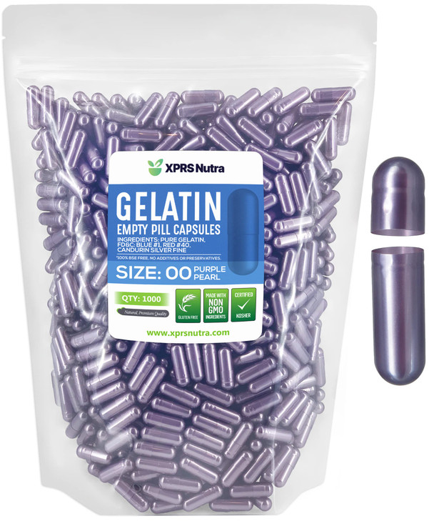 XPRS Nutra Size 00 Empty Capsules - 1000 Count Empty Gelatin Capsules - Pills DIY Capsule Filling - Fillable Pill Gel Caps for DIY Supplements (Purpl