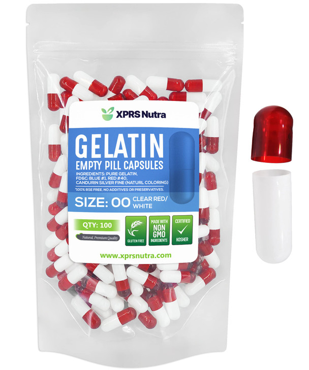 XPRS Nutra Size 00 Empty Capsules - 100 Count Empty Gelatin Capsules - Pill DIY Capsule Filling - Fillable Pill Gel Caps for Do-It-Yourself Supplemen