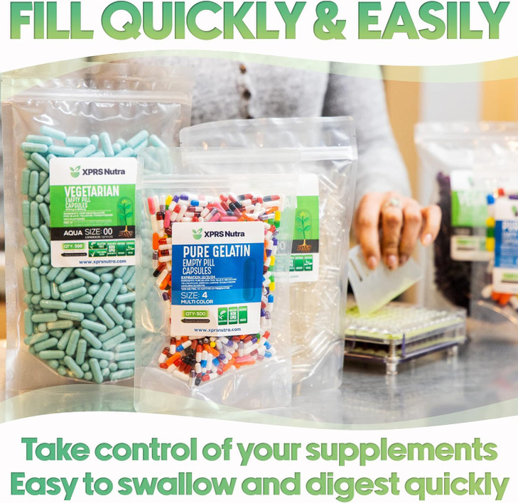 XPRS Nutra Size 1 Empty Capsules - 1000 Count Empty Gelatin Capsules - Pills DIY Capsule Filling - Pure Bovine Pill Gel Caps for Do-It-Yourself Suppl