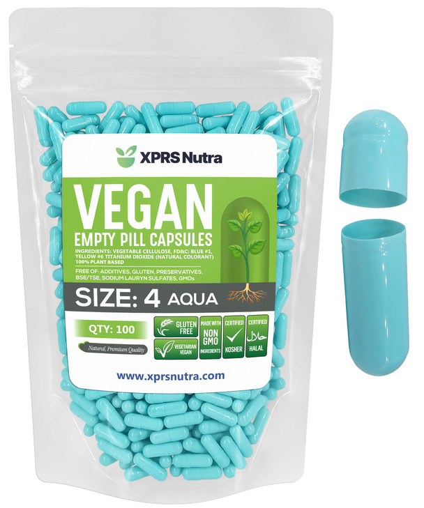 XPRS Nutra Size 4 Empty Capsules - 100 Count Small Empty Vegan Capsules - Vegetarian Pills DIY Vegetable Capsule Filling - Fillable Do-It-Yourself Ve