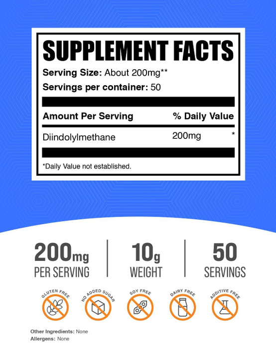 BulkSupplements.com DIM Powder - Diindolylmethane Powder, DIM Supplement for Men & Women - Unflavored & Gluten Free, 200mg per Serving, 10g (0.35 oz)