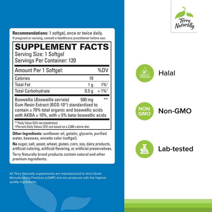 Terry Naturally BosMed 500 Extra Strength - Boswellia Serrata Extract Supplement - Supplement for Healthy Lung Support - Herbal Supplement Formula wi