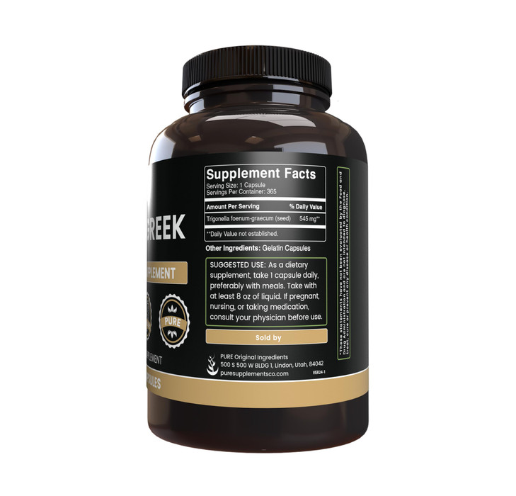 Pure Original Ingredients Fenugreek (365 Capsules) No Magnesium Or Rice Fillers, Always Pure, Lab Verified
