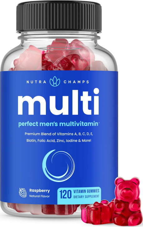 NutraChamps Multivitamin for Men 14+ | Mens Multivitamin Gummies, 120 Count | Vitamins A, B, C, D, E, Biotin, Zinc | Mens Gummy Multivitamins Supplem