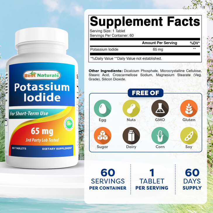 Best Naturals Potassium Iodide 65 mg - Dietary Supplement, 60 Tablets (2 Bottles) (2)