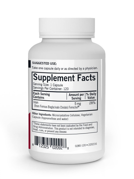 Kirkman - Iron Ferrochel 5mg - 120 Capsules - Aids Hemoglobin & Myoglobin Production - Supports Red Blood Cells Formation - Hypoallergenic