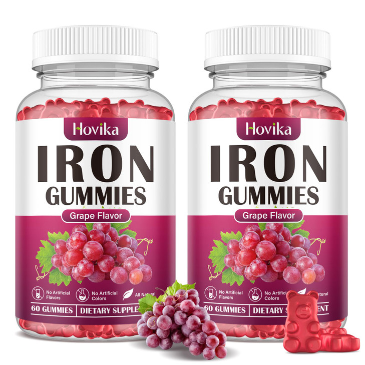 (2 Pack) Iron Gummies Supplement for Women & Men, Iron Supplements for Anemia with Vitamin C, B12, Folate-Blood Builder & Energy Support for Iron Def