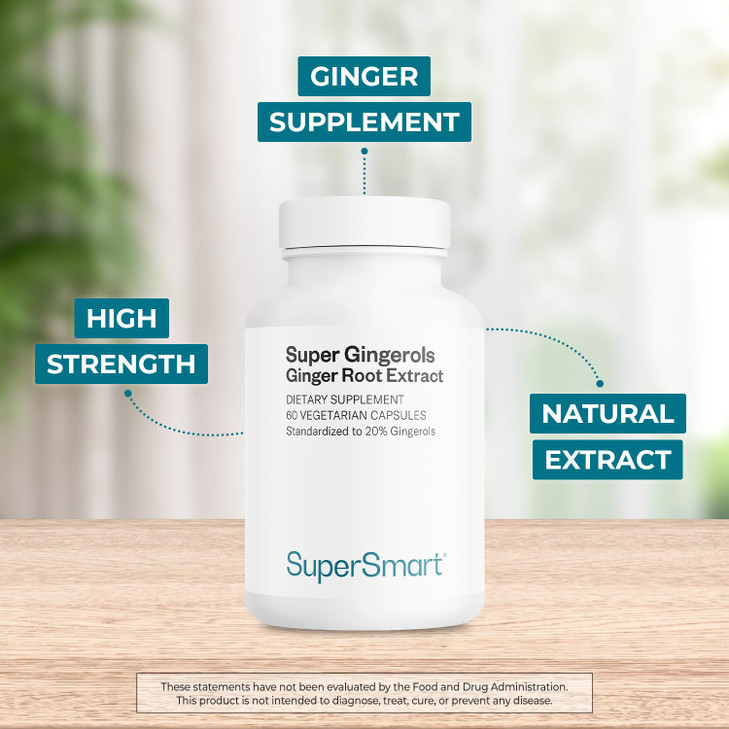 Supersmart - Super Gingerols 400mg per Day (High Potency 20% Gingerol) - Ginger Root Extract Supplement | Non-GMO & Gluten Free - 60 Vegetarian Capsu