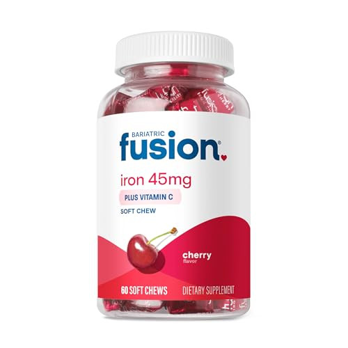 Bariatric Fusion Iron Supplement for Women Anemia | Chewable Iron with Vitamin C | Cherry Flavored Soft Chew | Gentle on Stomach Ferrous Fumarate for