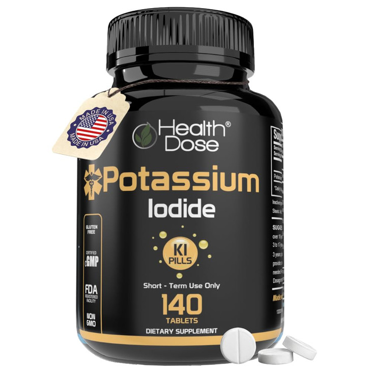 Health Dose Potassium Iodide (KI) - 130mg, 140 Tablets - Short-Term Thyroid Protection, Iodine Supplement & Thyroid Health Support. Full Month Supply