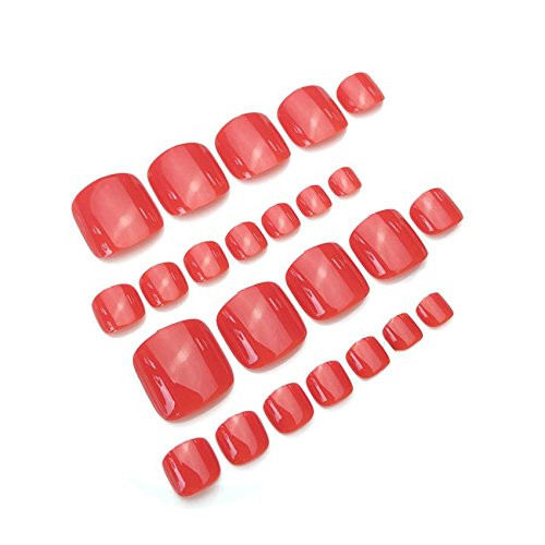 24Pcs False Toe Nails Solid Red Color Fake Toenails Full Cover Art Tips Short Square Press On Fake Toenails for Women Girls Toe Nails Press Glue On F