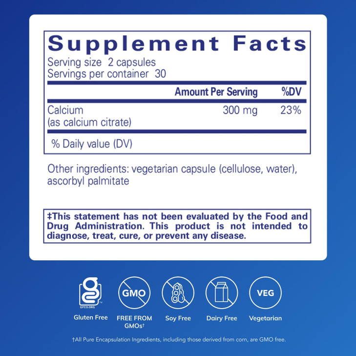 Pure Encapsulations Calcium (Citrate) - Supplement for Bone, Teeth, Colon, and Cardiovascular Health Support* - with Premium Calcium Citrate - 60 Cap