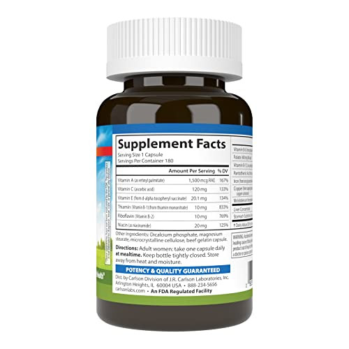 Carlson - Women's Iron Restore, 28 mg Iron + B Vitamins, Menstrual Support, Iron Absorption & Women's Health, 180 Capsules