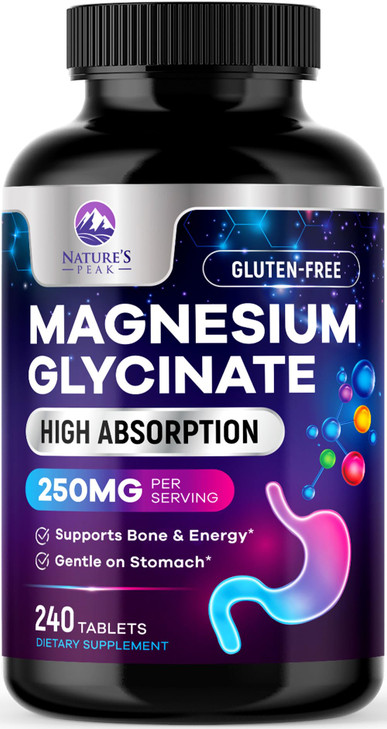 Magnesium Glycinate Supplement 250mg - 100% Chelated & Purified - to Support Sleep, Heart Health, Muscles, & Bone Strength - Best Absorption Magnesiu