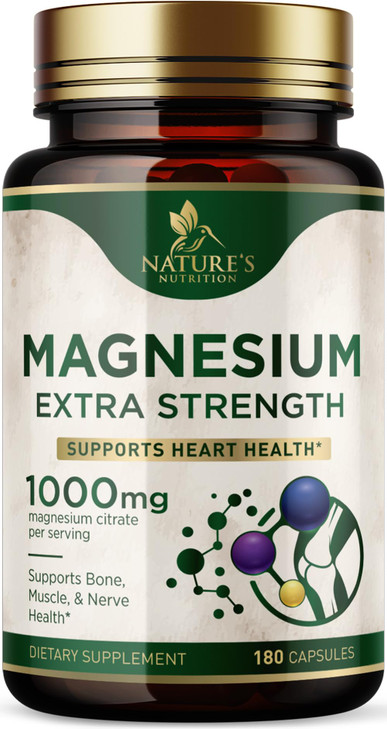 Magnesium Mineral Supplement 1000 mg - High Potency Magnesium Citrate for Bone, Heart Health, Nerves & Muscle Support, Nature's Magnesium Complex for