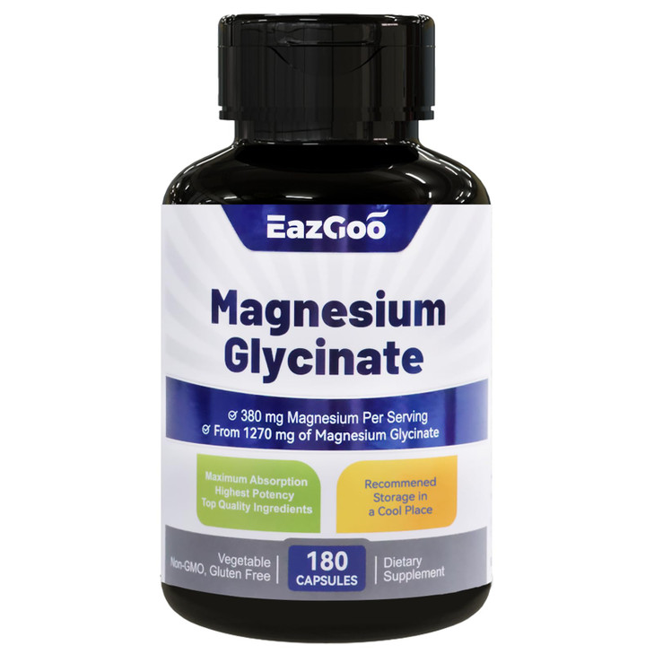 EAZGOO Magnesium Glycinate Capsules 1270mg, 380mg Magnesium Supplement, High Absorption Magnesium Glycinate Supplement, Non-GMO No Gluten, 180 Capsul