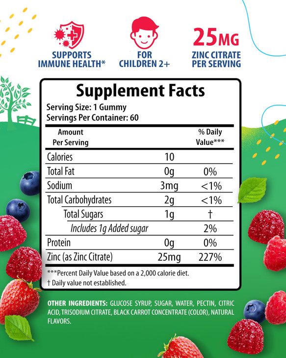 Zinc Gummies for Kids - Chewable Zinc Gummy Supplement for Children Immune Support - Low Sugar Natural Antioxidant Non-GMO Vitamin Chewables for Todd
