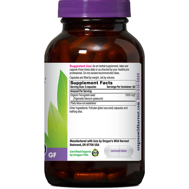Oregon's Wild Harvest Organic Non-GMO Fenugreek Capsules, Lactation Support Herbal Supplements for Optimal Breast Milk Production-180 Count