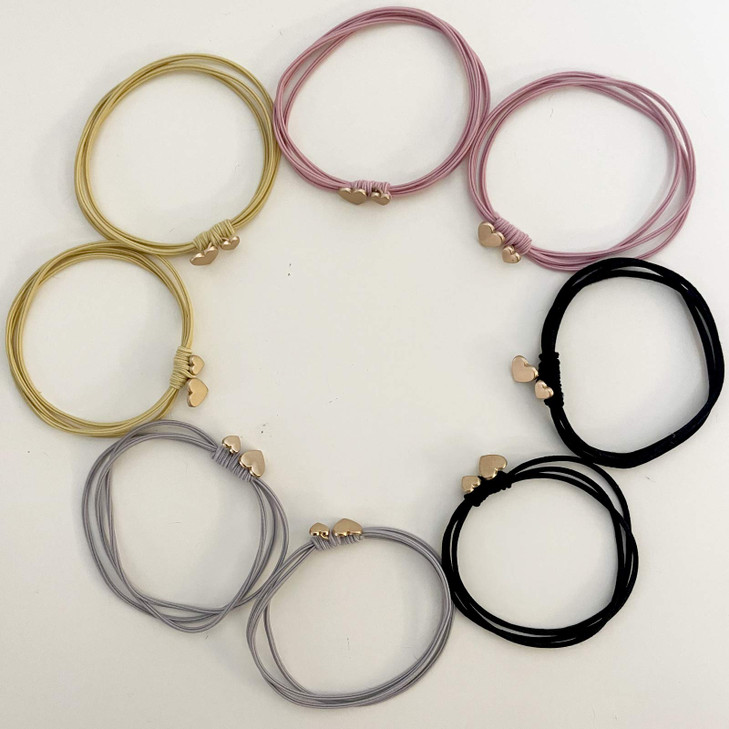 UDeBe Fashion Hair Ties with Metal Love Beads, Thin Hair Elastics Tie Korean, Colorful 8 Counts.