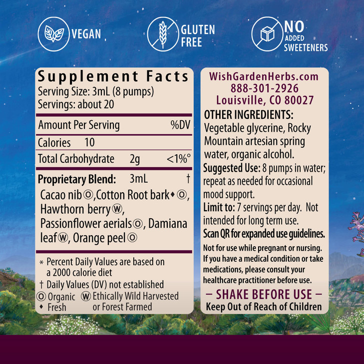 WishGarden Herbs Liquid Bliss Mood Elevator - Plant-Based Herbal Mood Support Supplement, Natural Mood Booster with Organic Cacao, Cotton Root, Passi