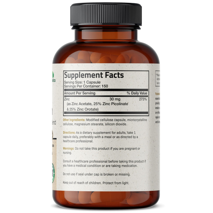 Futurebiotics Zinc Triple Action 30mg Key Nutrient Blend Immune Support Supplement with Zinc Acetate, Picolinate & Orotate - Immune, Antioxidant & Sk