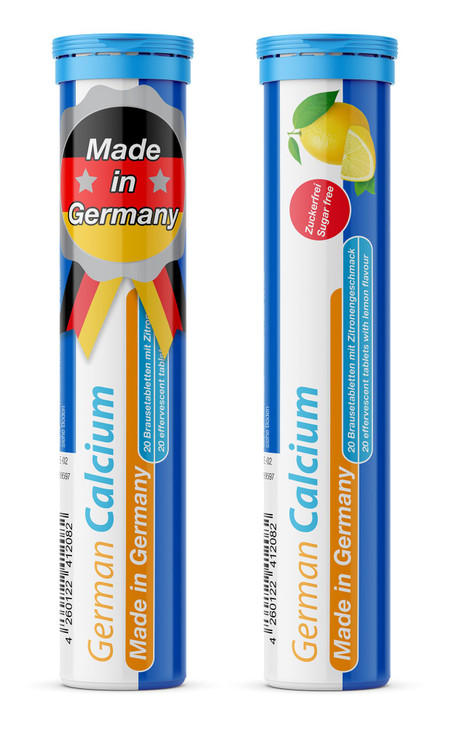 T&D German Calcium 500 mg - 40 Vegan Drink Effervescent Tablets - Lemon Lime Flavor - Made in Germany